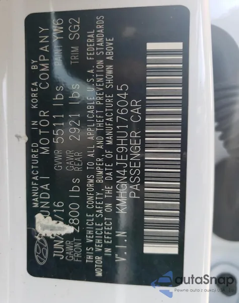 2017 Genesis G80 Base from USA, damaged, VIN KMHGN4JE9HU176045